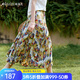 Olrain歐芮兒印花壓褶法式度假半身裙女夏季2025新款油畫(huà)風(fēng)A字裙 花色 XL