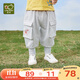 拉比男童褲子潮帥氣時髦寶寶長褲兒童運動休閑褲 花灰 100