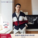 TOMMY HILFIGER【拼色開衫】秋冬季男女商務(wù)休閑學(xué)院慵懶風(fēng)V領(lǐng)寬松針織外套毛衣 【拼色開衫】-藏青紅白拼色FAP L （推薦：150-165斤）