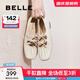 百麗（Belle）蝴蝶結時裝瑪麗珍鞋女2025春季新款真皮優(yōu)雅淺口鞋B2542AQ5 米白 37 (235mm)