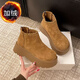 特價(jià)厚底勃肯鞋女英倫風(fēng)馬丁靴2025新款秋冬加絨雪地靴保暖短靴 焦糖色 加絨 有運費險跟高5厘米 37 (235mm) 標準碼