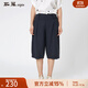 斯琴（siqin）夏季熟女捏褶拼接單排多扣休閑百搭七分褲 闊腿褲13XK004 深蘭色 S