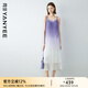 顏域漸變百褶連衣裙2024新款女夏季浪漫紫色裙子中長(cháng)款V領(lǐng)吊帶裙 紫色 XL/42