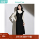 茵曼長(cháng)袖毛織連衣裙女2024年冬季新款小香風(fēng)假兩件內搭中長(cháng)裙子 黑色 M