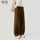 她池小眾拼接純色休閑褲女2025秋冬新款高腰顯瘦氣質(zhì)長(cháng)褲