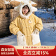 森女部落原創(chuàng  )可愛(ài)小羊肌理感中長(cháng)款棉衣棉服年新款女裝秋冬裝 奶黃色（單件） 單件 S