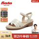 Bata時(shí)裝涼鞋女2025夏季商場(chǎng)新款百搭羊皮粗跟一字帶涼鞋AOE10BL5 米白 39