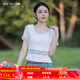 煙花燙新中式女裝春夏2025新品短袖T恤民族風(fēng)繡花白色上衣ZG 靖夏 白色（上衣） M