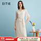 愛特愛（EITIE）時尚高級感繡花V領顯瘦喇叭袖雪紡連衣裙夏季新款女B2407328 香檳白13 M 160