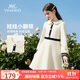 英氏（YEEHOO）女童連衣裙兒童裙子中大童裝娃娃領(lǐng)長(cháng)裙學(xué)院風(fēng)淑女秋裝 米白 130