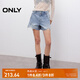 ONLY2025夏季新款復古水洗顯瘦高腰破洞短褲牛仔褲女|125243006 J32洗水牛仔藍 XS