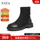 他她（TATA）加絨通勤時(shí)裝短靴女靴子休閑平底瘦瘦靴冬季新款WZB03DD4 黑色（絨里） 37
