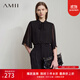 AMII女裝2025夏季新款優(yōu)雅通勤小立領(lǐng)喇叭袖綁帶雙層雪紡衫女 黑色 L (165)