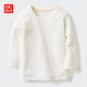 優(yōu)衣庫嬰幼兒寶寶HEATTECH棉混紡圓領(lǐng)T恤/長(cháng)袖保暖衣秋衣478444 01 乳白色 90