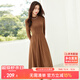 尚都比拉秋冬復古氣質(zhì)女神范打底針織連衣裙中長(cháng)款顯瘦a字裙 板栗棕 M 