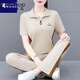 啄木鳥(niǎo)品牌冰絲羅馬棉運動(dòng)套裝女裝2025夏季新款短袖POLO衫兩件套 杏色 L【95-108斤】
