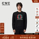 C'N'C【4色可選】CNC25秋冬撞色刺繡logo長(cháng)袖圓領(lǐng)加絨衛衣休閑打底衫男 黑色 52 /L/(180/96A)