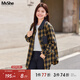 MsShe【復古磨毛格子襯衫】大碼女裝2025秋裝胖mm拼接仿牛仔外套 向日葵黃色現貨 5XL