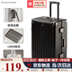 袋鼠鋁框帶LOGO行李箱大容量拉桿箱男女抗壓耐磨密碼旅行箱硬殼皮箱 曜石黑 【帶LOGO/加厚箱體】 26英寸 學(xué)生住宿