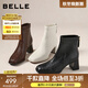 百麗（Belle）復古褶皺面時(shí)裝靴女2025冬新商場(chǎng)同款優(yōu)雅高跟短靴E5U1DDD5預售 黑色 38