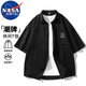 NASA MARVEL短袖襯衫男夏季襯衣外套翻領(lǐng)麂皮絨寬松潮牌休閑上衣 黑色 M