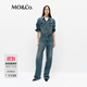 MO&Co.連體褲牛仔褲經(jīng)典懷舊洗磨棉質(zhì)高腰及地直筒磨邊MBE1JPS002 牛仔藍色 S /160