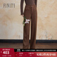 菲妮迪（FINITY）品牌休閑褲冬季時(shí)尚高腰直筒修身通勤減齡長(cháng)褲 咖色 L