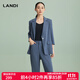 藍地（LANDI）商場(chǎng)同款landi藍地新款短袖條紋西裝外套女系帶西服上衣 藍色 L