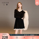三彩2025冬季新款針織連衣裙花邊V領(lǐng)長(cháng)袖A字短裙修身氣質(zhì)M 經(jīng)典黑 L 165/88A