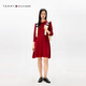 Tommy Hilfiger秋冬女裝時(shí)尚大方氣質(zhì)提花七分袖顯瘦圓領(lǐng)針織紅色連衣裙 胭脂紅0KT XS
