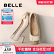 百麗（Belle）舒適優(yōu)雅單鞋女2025春新真皮蝴蝶結方跟鞋D3S1DAQ5 米白 38 (240mm)