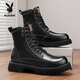 花花公子男鞋高幫馬丁靴男靴2025年冬季保暖皮面運動(dòng)工裝靴戶(hù)外百搭增高鞋 黑色 PL250123666 40