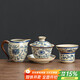 不拙汝窯三才蓋碗青花瓷茶碗防燙茶具分茶器帶茶漏過(guò)濾網(wǎng)蓋碗三件套
