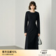顏域收腰氣質(zhì)針織小黑裙女2025新款冬裝高級感裙子長袖圓領(lǐng)連衣裙 黑色 L/40