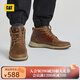 CAT卡特休閑鞋男鞋25秋新品皮面防滑耐磨休閑中幫靴P110009O3MDC36 棕色 42