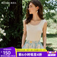 Olrain歐芮兒法式方領(lǐng)無袖花邊毛針織套頭衫夏季2025新款吊帶背心 杏色 M