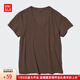 優(yōu)衣庫女裝竹節紗V領(lǐng)T恤/短袖棉白T上衣打底內搭483576 38 深褐色 L /160/88A