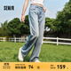 Semir森柔牛仔|森馬牛仔褲女涼感闊腿褲2024夏季高腰長褲 牛仔黃泥染80325-涼感 M