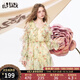 妖精的口袋法式v領(lǐng)雪紡碎花連衣裙女2025夏新款氣質(zhì)收腰度假裙子 浪漫黃色 M