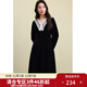 獨(dú)束大碼女裝法式復(fù)古蕾絲花邊V領(lǐng)赫本連衣裙2024冬季新品裙子 赫本黑 2XL (尺碼：4) (尺碼：4)
