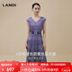 藍(lán)地（LANDI）[莫奈花園系列]LANDI紫色V領(lǐng)束腰長(zhǎng)款無(wú)袖蕾絲連衣裙女2025夏新品 紫羅蘭 L