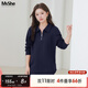 MsShe【空氣層】大碼女裝2025秋裝胖mm顯瘦分割半拉鏈翻領(lǐng)衛衣女 藏青藍色現貨 3XL