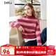 百圖betu女裝冬季新款毛衣撞色條紋寬松保暖舒適毛衣女2311T90 粉紅 XS
