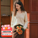 Olrain歐芮兒杏白色V領(lǐng)毛衣女春裝新款菱格鏤空馬海毛套頭衫 杏白色 M