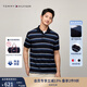 TOMMY HILFIGER【透氣舒適】夏季男珠地棉美式潮流寬條紋翻領(lǐng)短袖T恤POLO 藏青深藍條紋FAP L （推薦：150-165斤）