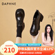 達芙妮（DAPHNE）小皮鞋女春秋單鞋新款粗跟中跟高跟鞋英倫風(fēng)職業(yè)工作鞋子 黑色跟高5.3cm單里 38 (240mm) 標準碼