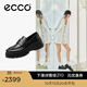愛(ài)步（ECCO）厚底樂(lè )福鞋女倪妮同款英倫風(fēng)一腳蹬厚底增高牛皮女鞋 蹤跡220723 黑色22072301001 37 （尺碼偏?。? title=