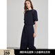 ELLE法式藏青色牛筋收腰連衣裙女2025夏季新款通勤風(fēng)小眾簡(jiǎn)約長(cháng)裙 藏青 M