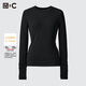 優(yōu)衣庫女裝HEATTECH EXTRA WARM 混紡圓領(lǐng)T恤/長(cháng)袖 9%羊絨 469765 09 黑色 XL