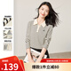 歐莎（OSA）復(fù)古條紋Polo領(lǐng)長袖T恤女2025秋新款休閑通勤大碼巨顯瘦上衣正肩 黑杏條紋 XL